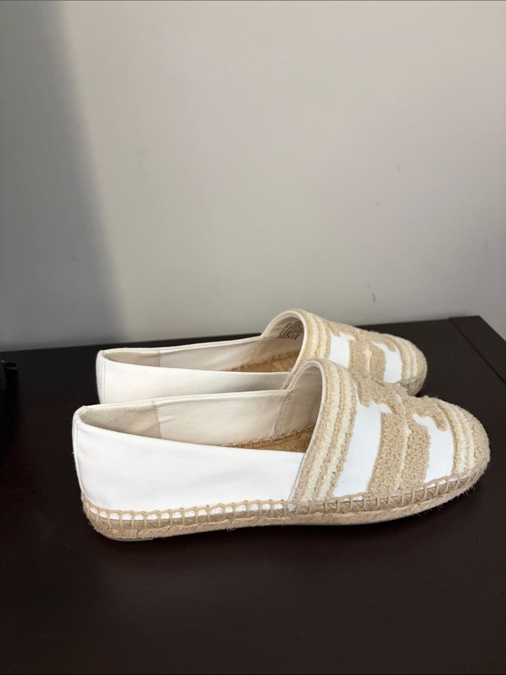 Tory Burch Double T espadrilles Natural Light Alabaster Jacquard Sz 5 NEW - Picture 7 of 13